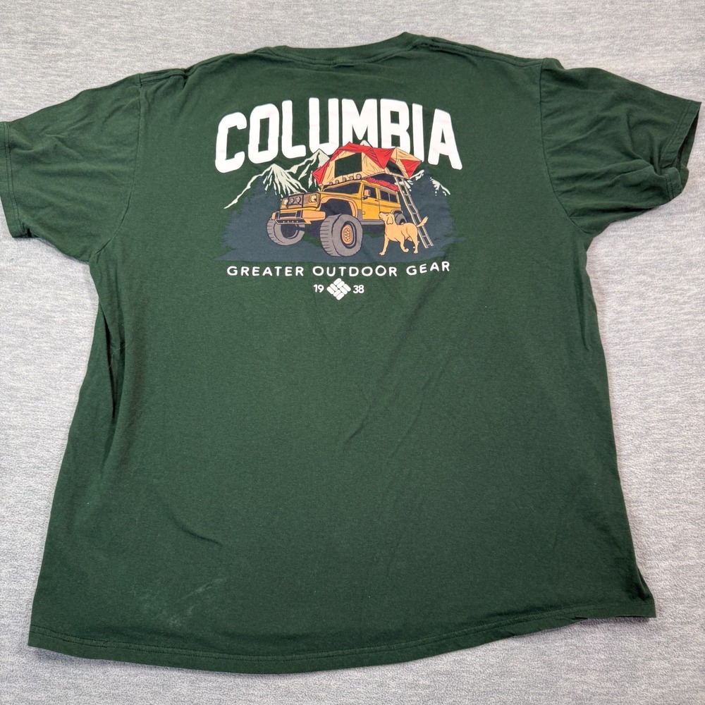 Columbia Shirt Men XL Green Short Sleeve Greater‎ Outdoor Gear Truck Graphic Te